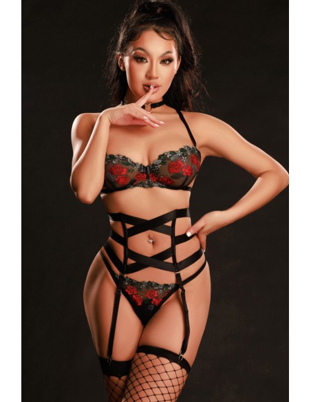 Ensemble lingerie 5 pièces vert et rouge - J Lingerie